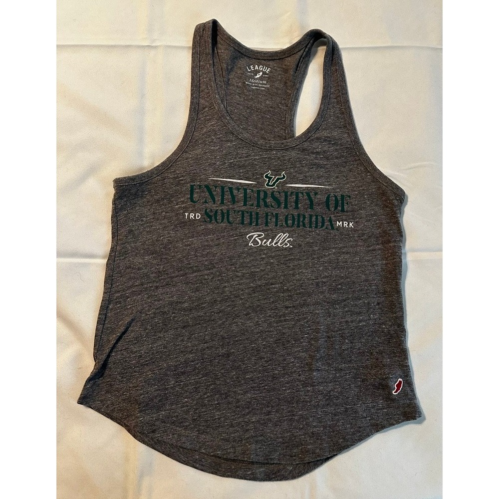 League University of South Florida USF Bulls Tank Top Gray Racerback Womens M